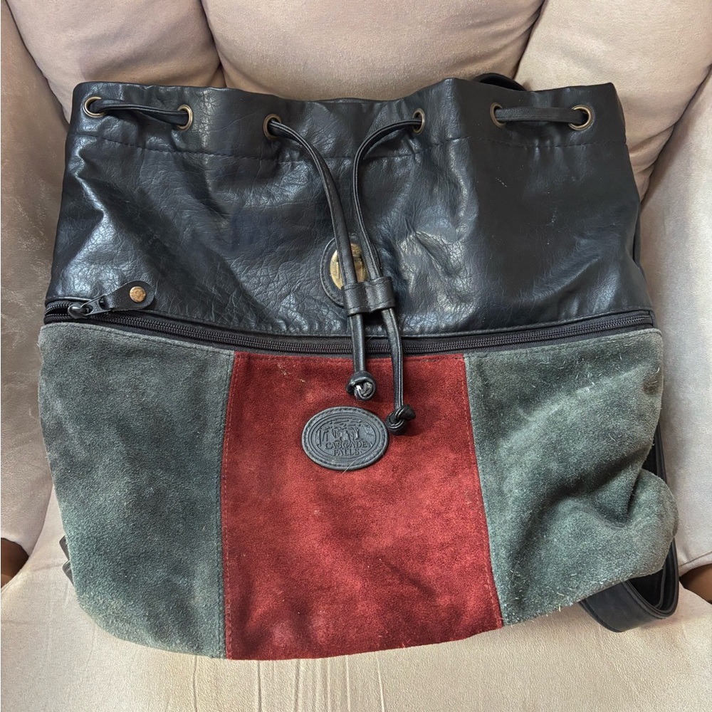 Suede & Leather Drawstring Bag backpack vintage cascade falls tandem
